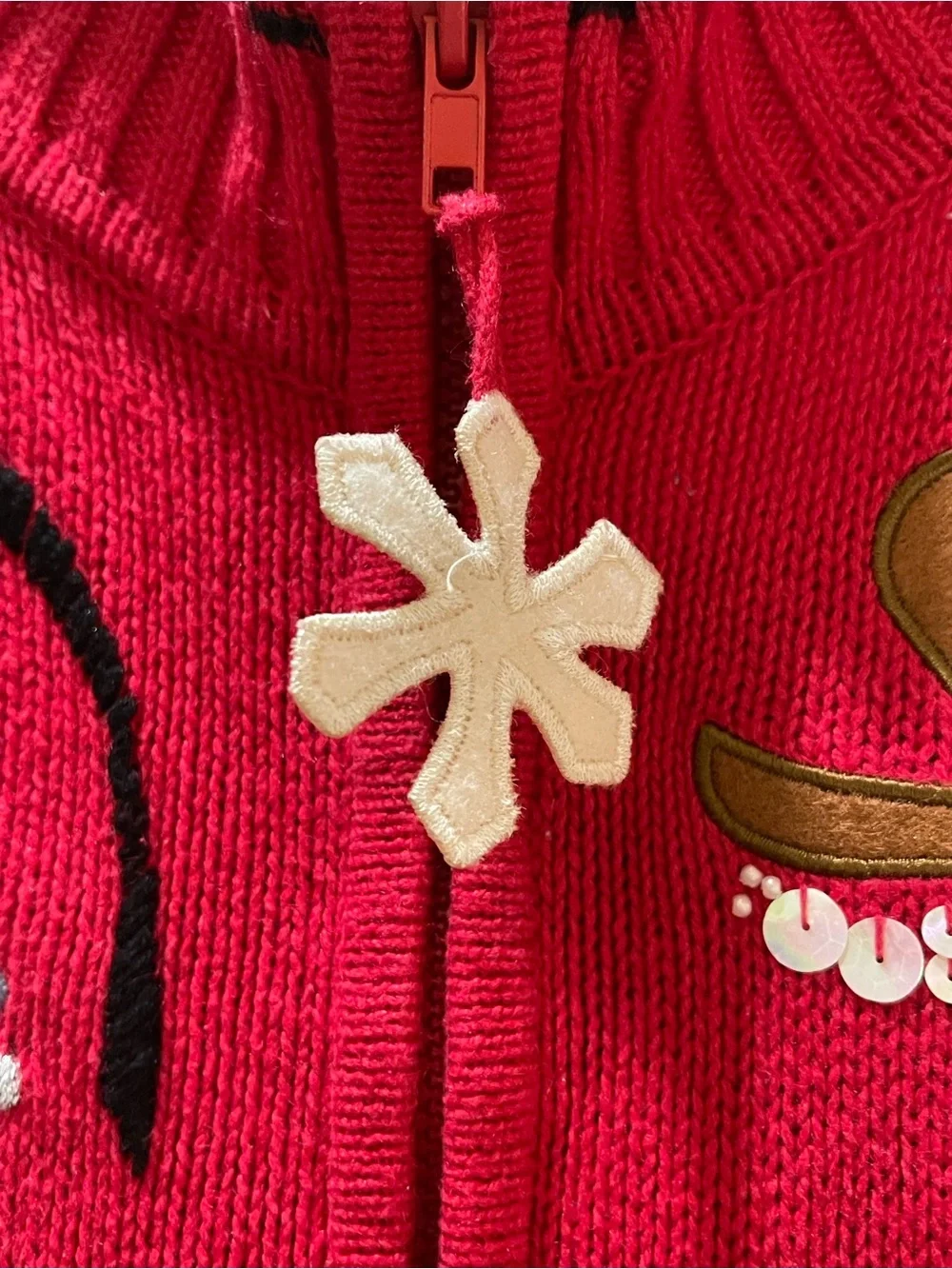 Vintage Kikit Red Holiday Zip Cardigan Sweater with Embroidered Accents